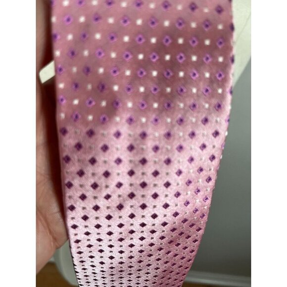 Hugo Boss Men Neck Tie Pink Silk Purple Floral Pattern Dots Business Office - Picture 4 of 8